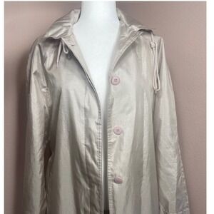 Alorna Vintage Champagne Silver Raincoat Button Front Mesh Lined Trench Coat 7/8